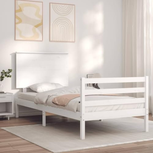 Buzaza Massivholzbett mit Kopfteil Bettgestell Bed Frame Holzbett Kopfteil Bett Schlafzimmer Bett Massivholzbetten Weiß 90x200 cm - 3195207