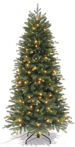 Best Artificial 7ft / 210cm Balsam Fir Pre Lit Christmas Tree With Real Feel PE Tips, Hinged With LED Lights