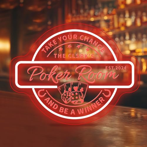 Benutzerdefiniertes LED Wandschild Benutzerdefiniertes Acryl Pokerraum Neonschild Pokerraum LED Schild Pokerraum Wandkunst, Pokerraum Wanddekoration Personalisierte Pokergeschenke
