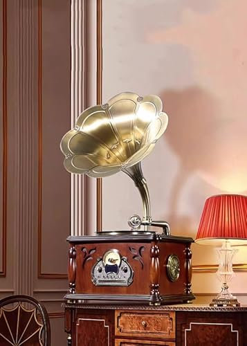 asdchZen Platine Vinyle Vintage, Tourne-Disque Vinyle Rétro avec Grand Klaxon, Tourne-Disque Classique À L'Ancienne, Tourne-Disque Vinyle Classique, Connexion CD/USB/sans Fil/Radio, Dé