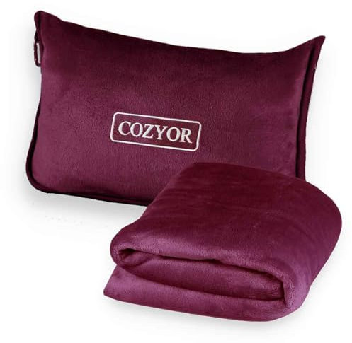 Cozyor Reisekissen & Reisedecke 2 in 1 weich mit Kofferbefestigung 170x100 cm, kompakte Flugzeugdecke mit Bezug für Erwachsene & Kinder