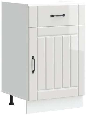 vidaXL Kitchen Base Cabinet - Engineered Wood - High Gloss White - Modern Style - Ample Storage - Adjustable Feet - 50x46x81.5 cm