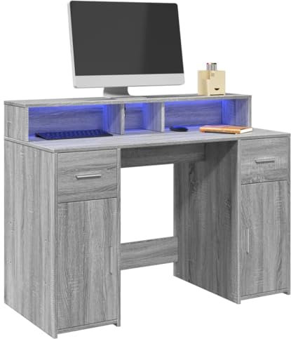 Xichuzi Escritorio con LED Madera ingeniería Gris Sonoma 120x55x91 cm, Mesa Escritorio, Escritorio Orden, Escritorio Gaming, Office Desk, Mesa Escritorio Ordenador - 3309416