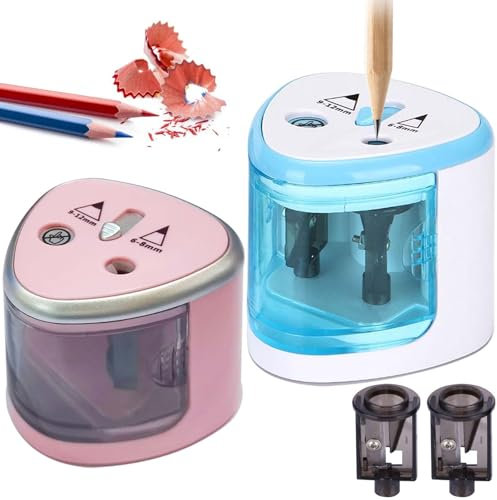 2 Stück Elektrischer Anspitzer, Elektrischer Bleistiftspitzer für Doppelloch für 6-8mm und 9-12mm für Schulen Haushalte alle Bleistifte Buntstifte Wachsmalstifte und Eyeliner (Blau+Pink)
