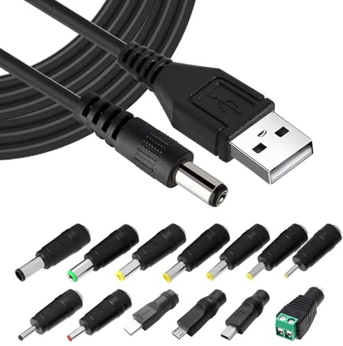 Universal DC 5V to usb Power Cable with 13 Interchangeable Connectors - Type C, Micro & Mini USB for Laptops, Speakers, Power Banks, Routers