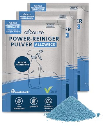 œcolife Allzweckreiniger Pulver, Refill Set für 3x 500ml, Universal | Effektives Putzmittel & Haushaltsreiniger für Oberflächen & Kunststoff, gegen Schmutz & Fett, plastikfreies Konzentrat Pulver