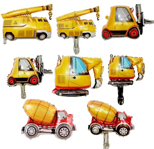 8 Stück Bagger Ballon,XXL Bagger Luftballons,Groß Bagger Folienballon, Traktor Folie Riesenballon Konstruktion Luftballons für Bagger Deko Kindergeburtstag Junge, Baustelle Geburtstag deko (8PCS)