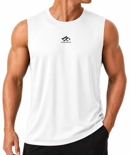Ärmelloses Tanktop für Herren, sportliche Unterhemden, Bodybuilding, Workout, Fitnessstudio, Fitness, Lauf-T-Shirt Weiß L
