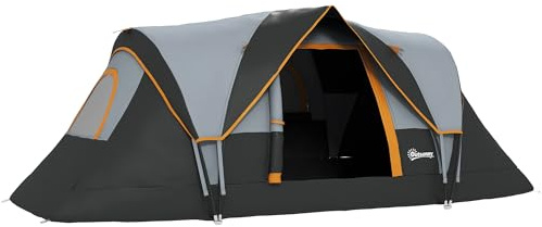 Outsunny Tienda de Campaña Familiar para 5-6 Personas Tienda de Acampada de Túnel Impermeable 3000mm+ Tienda de Camping con Bolsa de Transporte y Gancho para Pescar Senderismo 455x220x180 cm Gris