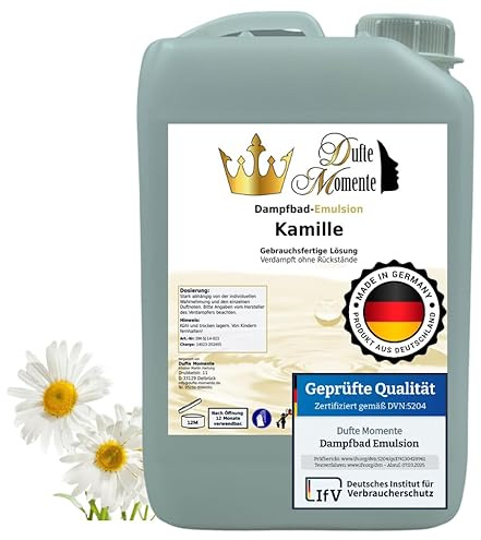 Dufte Momente | Dampfbad Emulsion 3 Liter Kamille | geprüfte Qualität | mit naturreinen und natürlichen ätherischen Ölen | gebrauchsfertig | vegan und ohne Tierversuche