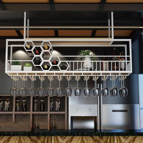 Soporte para copas de vino para colgar en el techo, con soporte para botellas de vino boca abajo, estantes flotantes para decoración y almacenamiento en bares, cocinas, cafeterías y Pa