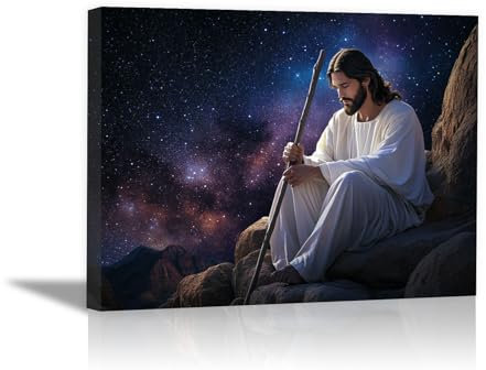 DMZPKZB Christus Gott Leinwand Gemälde, Sternenhimmel und Krücken Jesus Christus Wandkunst,Jesus Bild,Religiöses Dekor für Kirche Büro Wohnzimmer Inspiration - 80x120cm Ungerahmt(weiß)