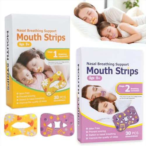 60 Stück Mundpflaster zum Schlafen Sanftes Mundband gegen Schnarchen & Mundatmung, 2-Stufen-Design für Nasenatmung, Verbessert Schlafqualität – Hypoallergen für Erwachsene & Kinder (30 Gelb + 30 Lila)