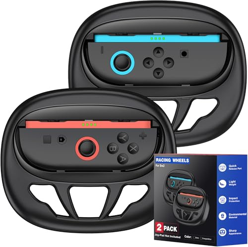 2 Packs Switch 2 Steering Wheel Compatible with Nintendo Joycon 2 Racing Wheel Compatible with Mario Kart World /8 Deluxe Accessories, Steering Wheels Compatible with Joycon 2 Controller