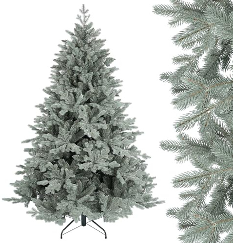 SALCAR 180 cm Künstlicher Weihnachtsbaum aus PE und unsichtbaren PVC-Spitzen, natürliche Blaugrau Tanne, Christbaum mit Schnellaufbau-Klappsystem und Metallständer