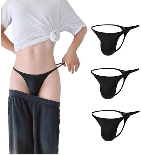CELESTIX Herren-Tanga, ultraweiches Nylon, T-Rücken, G-String für Komfort und Unterstützung, sexy niedrige Leibhöhe, Schwarz, 3 Stück (L)