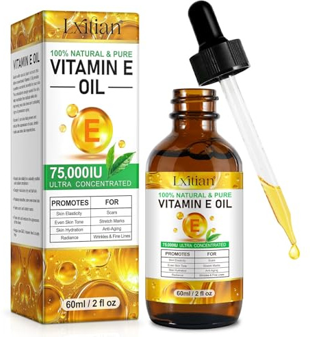 Vitamina E Pura, Olio di Vitamina E 75.000 UI, Prodotti per la cura della pelle che aiutano a ridurre la gravidanza e le cicatrici, oli di vitamina E naturale per cicatrici, capelli e viso