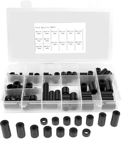 MOKIDO 90 Stück Abstandshalter Kunststoff Schwarz, Distanzhülsen M6 M8 ABS Nylon, Abstandshalter Wand & Platine, Isolierung Distanzscheiben & Abstandsringe, Kunststoff Abstandhalter Set