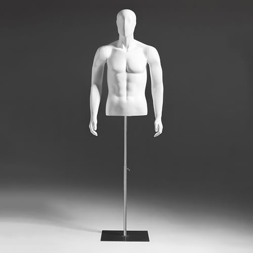lyxamjrzyp Schaufensterpuppe Mann Mode, Tragbare Schneiderbüste mit Verstellbarem Ständer, Männlicher Torso für Kleidungsgeschäfte(White)