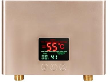 AUBEST Calentador de Agua, Calentador De Agua Instantáneo De 5500W, Calentador De Agua Eléctrico Montado En La Pared For Baño, Cocina, Pantalla LCD De Temperatura con Control Remoto(Gold,110 3000w)