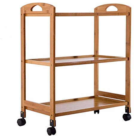 CKKNILV Movable Hand Trucks Storage Cart Kitchen 3 Tier Hotel Catecart with Brake Wheel Salon Gallery Rolling Trolley Wooden Tool Storage Cart/Wood/L (Wood Large)