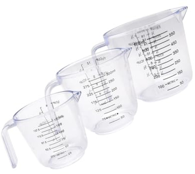 VALICLUD 3 piezas Jarras Medidoras de Plástico Transparentes con Asa Ergonómica para Cocción y Repostería y Graduadas y Lectura Reutilizable