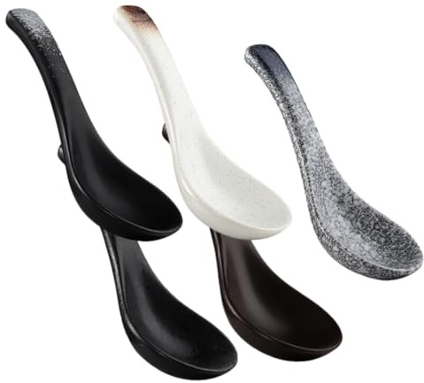 GLEAVI 5 piezas Cucharas de Cerámica para Sopa Cucharillas Portátiles para Cocina Diseño Japonés Retro Resistentes y Elegantes para Sopa Gachas y Ramen Casa