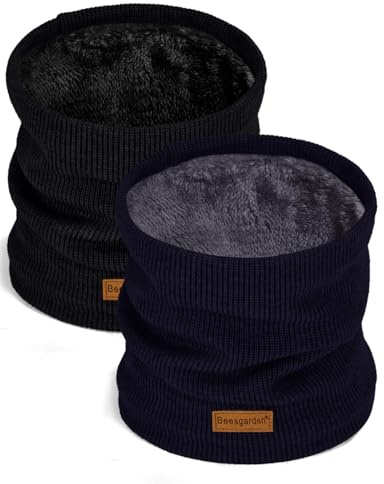 Beesgarden Winter Halsschlauch Schlauchschal Herren Damen für Wintersportaktivitäten Skifahren Spaziergänge Fahren Radfahren, Schal Halswärmer Halstuch, 2 Grußkarte - Schwarz + Marineblau