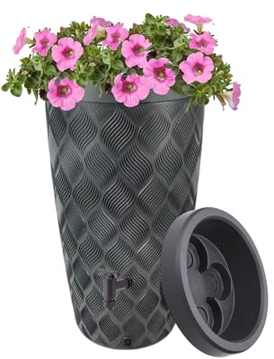 Design Regenwassertank 240L Anthrazit – Pflanzbar – 112 cm Höhe – Inkl. Fallrohranschluss-Set – Wasserbehälter für Garten – Regentonne Kunststoff (Anthrazit)