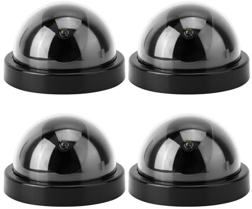 TIKATARER Telecamere di Sicurezza False, 4pcs Fotocamera Falsa Security CCTV Dome Telecamera Finta per attività Domestica Esterna Interna con Luce a LED Lampeggiante (BLACK)