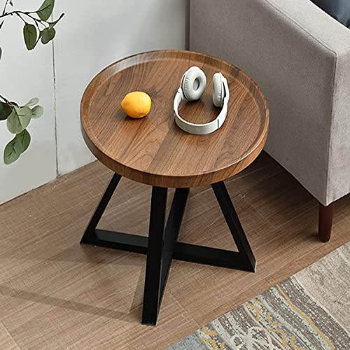 LISHEUK Mesas de Centro Redondas, Mesa Auxiliar pequeña para Sala de Estar, fácil de Montar, Acabado en Madera, mesita de Noche para Dormitorio, Color Nogal, 70 x 45 cm