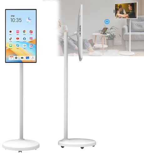 32-tums smart bärbar TV på hjul, rullande surfplatta med pekskärm, trådlös sändning, Android 12 OS, batteridriven -6 timmar 6+64G