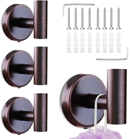 wiipara 4 Stk. Handtuchhaken zum Bohren, Stilvolle Kleiderhaken Edelstahl Garderobenhaken, Handtuchhalter Rostfrei Badezimmer Haken Wandhaken - Tragkraft bis zu 10kg, Ideal für Bad Küche (Bronze)