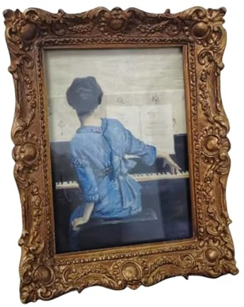 Guaber Marco de fotos con tallas ornamentadas para aniversario o regalo de inauguración de la casa, vintage, con resina en relieve, soporte para fotos de escritorio
