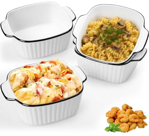 4Pcs Plat Four Céramique Carrés avec Poignées, 400ml Ramequin Mini Empilable Sécurité Réfrigérateur, Micro Ondes, Airfryer & Lave-Vaisselle, Cassolette Four Petit Individuelle pour Cuisson & Rôtissage