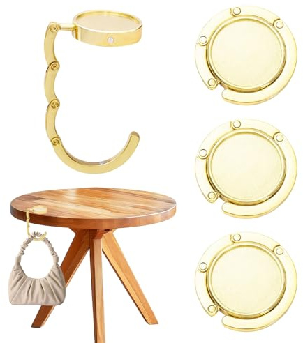 Grosion Handbag Hooks for Tables,4 Pack Foldable Handbag Hook,Bag Holder for Table,Portable Table Hook for Office Home and Restaurant Desk(Gold)