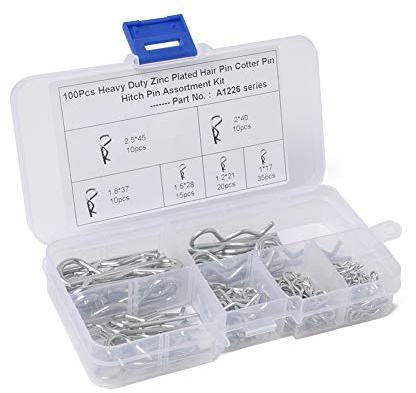 ZoraYorce 100 clip per trattore con scatola di plastica, perni a forma di R, set di morsetti in acciaio al carbonio, zincati, per accessori auto