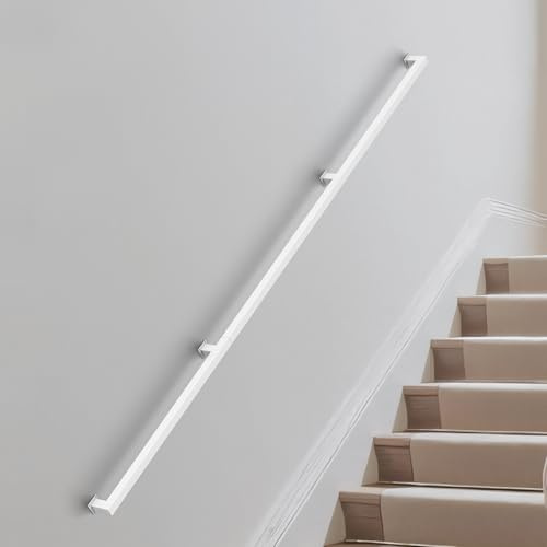 NArra 240CM/8FT Square Tube Handrail,Wall Mount Staircase Rail,200kg Load | White Handrail Pipe Stair Industrial Stair Rail For Indoor Outdoor Steps,Carbon Steel Non-Slip Grab Handle For Loft Porch