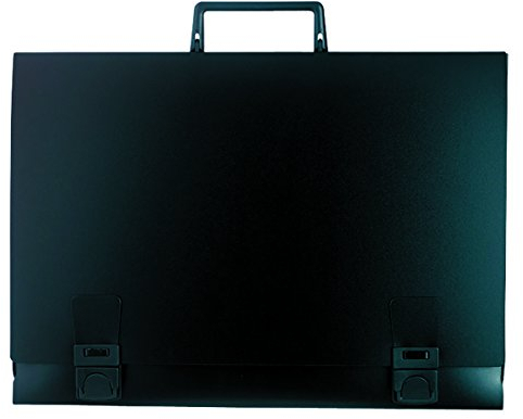 Exacompta 59101E Zeichenmappe mit Griff aus festem 1,2 mm starkem Kunststoff verschließbar DIN A3 schwarz 2,8cm Rückenbreite schwarz ideal zum transportieren und aufbewahren