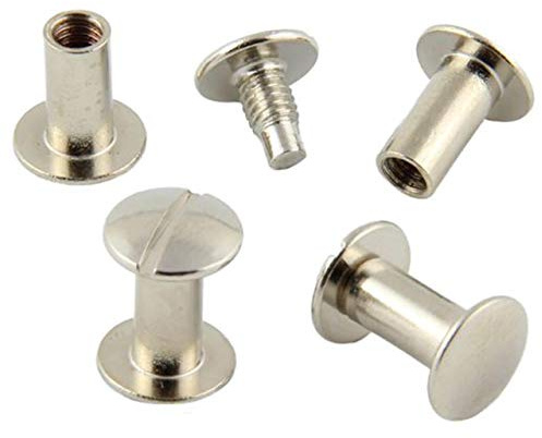 KLEBESHOP24 Buchschrauben vernickelt 10 mm, 50 Stück | Für Speisekarten, Musterbücher, Mappen, Alben und Bastelarbeiten