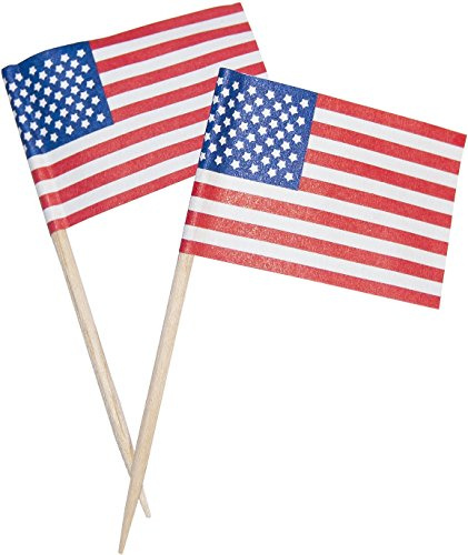 Heku Dekopicker Länderflagge USA 50 Stück 65 mm Partypicker mit Fähnchen Rot Weiß Blau Holz Papier