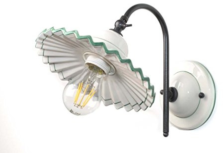 VANNI LAMPADARI - Applique da Parete Interno Plissè - Lampada da Parete con Braccio Orientabile in Ceramica Decorata a Mano - Applique Camera da Letto - Applique Bagno - Cucina – Soggiorno