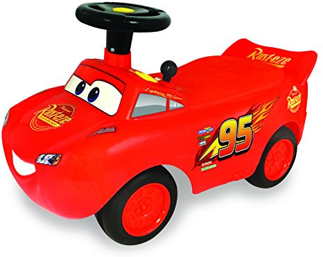 Kiddieland Lightning McQueen Racer Ride-On Car for Toddlers, Engine Sounds, Music, Lights, Steering Wheel, Foot-to-Floor Push Toy, Ages 1-3, Large
