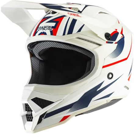O'NEAL | Motocross-Helm | MX Enduro | ABS-Schale, erfüllt, Airflaps™ kompatibel | 3SRS Helmet RIFF 2.0 | Erwachsene | Weiß/Blau/Rot | Größe XL (61/62cm)