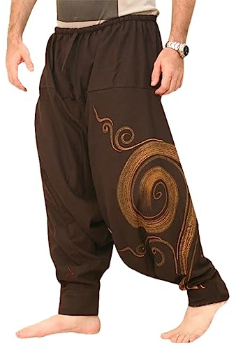 Taigood Pantaloni da Uomo Harem in Vita Hippies Yoga, Marrone, L