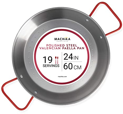 Machika Pfanne,Paella-Pfanne aus Karbonstahl,Pfannen aus Karbonstahl zum Kochen,dünne Pfanne aus Karbonstahl für Paella,perfekt für Outdoor, Camping, Restaurants und mehr,19 Portionen,61 cm