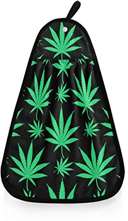 linomo - Toalla colgante de cáñamo verde con hojas de cáñamo, absorbente y rápida, para cocina, cuarto de baño, salón, decoración