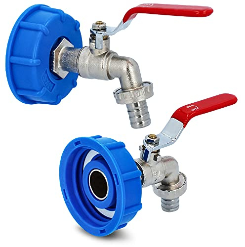 IBC Container Tank Verbinder Adapter Deckel Ø 2 Zoll x 1/2 Zoll Kugelhahn Messing Auslaufhahn | Zapfhahn Wasserhahn Aussen Auslaufventil für Regentonne Regenwassertank Wasserfass Anschluss Zubehör