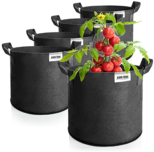 com-four® Sacs à Plantes 5x 30L pour Pommes de Terre et Tomates - Bacs à Tomates avec Poignées - Sacs de Protection des Plantes (Noir)