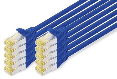 DIGITUS Câble LAN Cat 6A - 1m - 10 pièces - RJ45 Câble réseau - S/FTP Blindé - Compatible Cat-6 & Cat-7 - Bleu